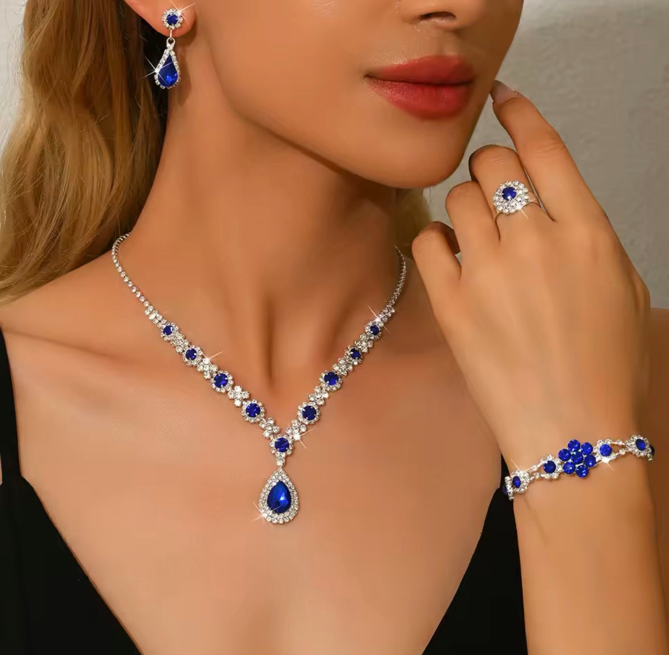 LC21131 |Royal Blue & Silver Jewelry Set